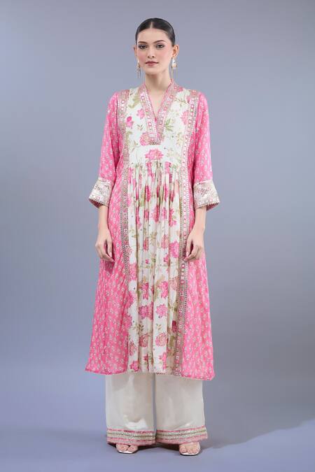 Buy Gopi Vaid Pink Cotton, Silk, Linen, Satin Embroidery Floral Print Anarkali Palazzo Set Online at Aza Fashions Buy_Gopi Vaid_Pink Cotton, Silk, Linen, Satin Embroidery Floral Print Anarkali Palazzo Set _Online_at_Aza_Fashions