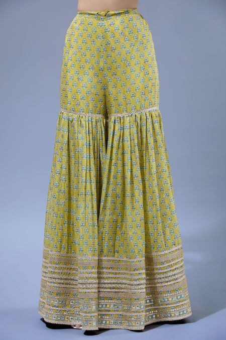 Shop Gopi Vaid Yellow Georgette, Cotton Embroidery V-neck Anarkali Sharara Set Online at Aza Fashions Shop_Gopi Vaid_Yellow Georgette, Cotton Embroidery V-neck Anarkali Sharara Set _Online_at_Aza_Fashions