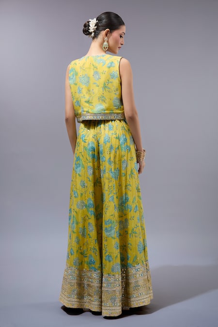 Gopi Vaid Yellow Floral Print Kurta Set 