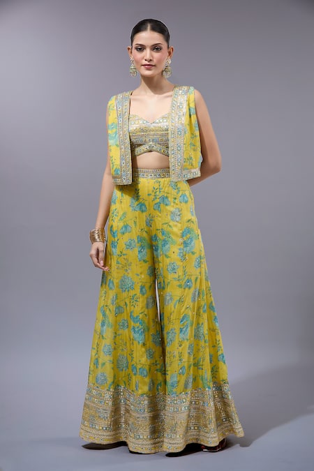 Gopi Vaid Yellow Floral Print Kurta Set 