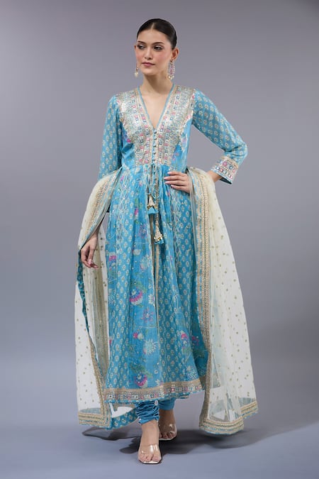 Gopi Vaid Designer Blue Anarkali Set with Dupatta 