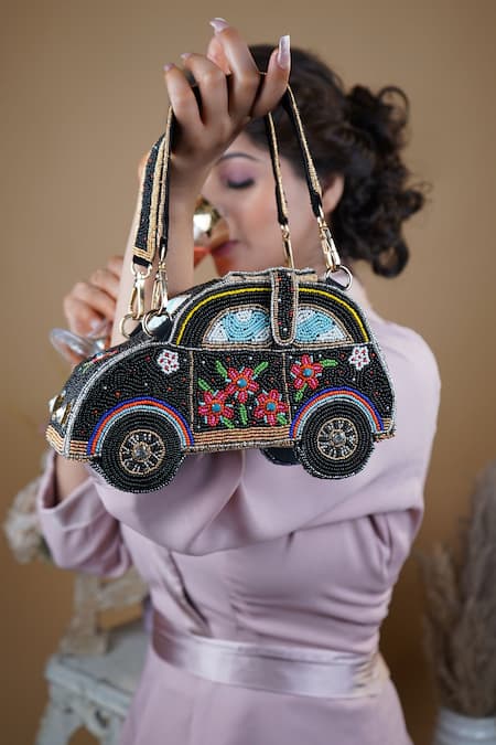 Puneet Gupta_Black Beads Car Minaudiere Handbag _Online_at_Aza_Fashions