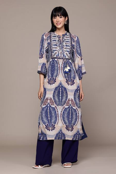 Buy Ritu Kumar Beige Viscose Round Neck Rubani Print Kurta With Palazzo Online at Aza Fashions Buy_Ritu Kumar_Beige Viscose Round Neck Rubani Print Kurta With Palazzo _Online_at_Aza_Fashions