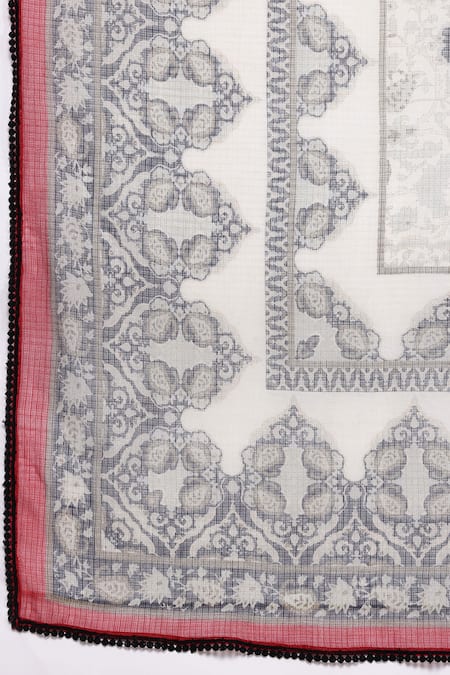 Ritu Kumar Black Cotton Embroidery Round Neck Ecru Inlay Kurta Set With Pant And Dupatta at Aza Fashions Ritu Kumar_Black Cotton Embroidery Round Neck Ecru Inlay Kurta Set With Pant And Dupatta _at_Aza_Fashions