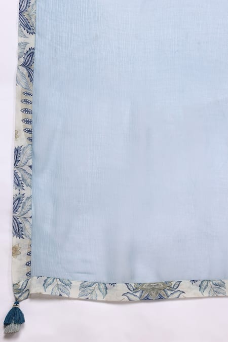 Buy_Ritu Kumar_Off White Cotton, Viscose Embroidery, Tassels Round Neck Tisya Anarkali Set 