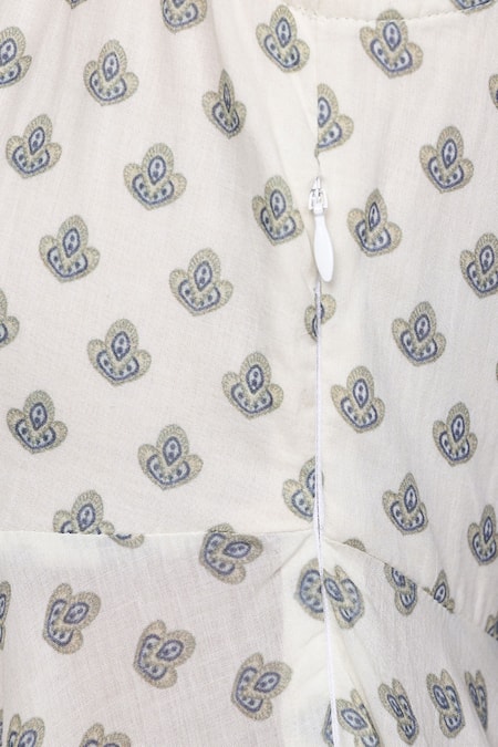 Shop_Ritu Kumar_Off White Cotton, Viscose Embroidery, Tassels Round Neck Tisya Anarkali Set 