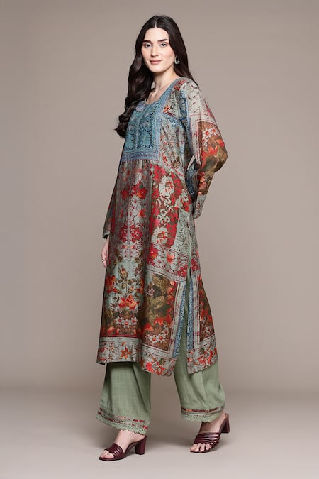 Ritu Kumar_Blue Cotton, Silk, Viscose Embroidery, Tassels Pierra Kurta Set With Dupatta _Online_at_Aza_Fashions