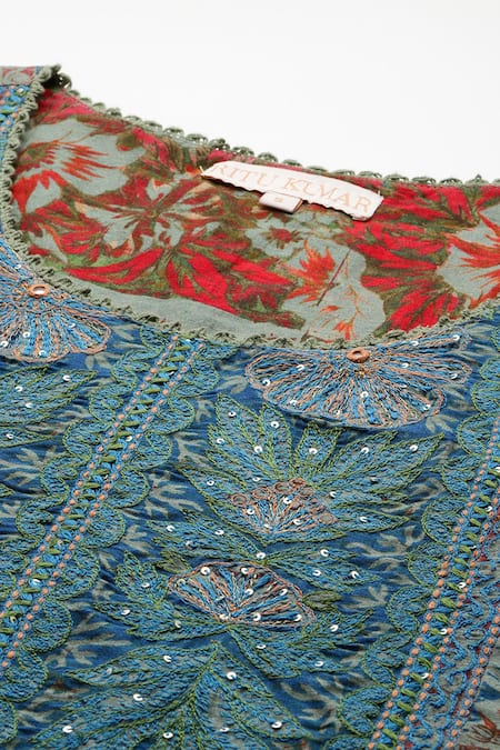 Ritu Kumar_Blue Cotton, Silk, Viscose Embroidery, Tassels Pierra Kurta Set With Dupatta _at_Aza_Fashions