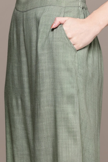 Buy_Ritu Kumar_Blue Cotton, Silk, Viscose Embroidery, Tassels Pierra Kurta Set With Dupatta 