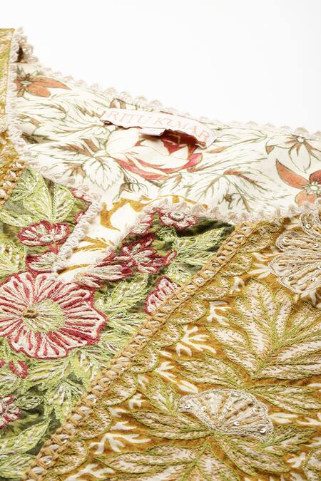 Shop_Ritu Kumar_Off White Cotton, Silk, Viscose Embroidery Pierra Kurta Set With Pant And Dupatta_Online_at_Aza_Fashions