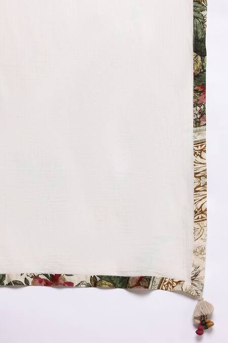 Shop_Ritu Kumar_Off White Cotton, Silk, Viscose Embroidery Pierra Kurta Set With Pant And Dupatta