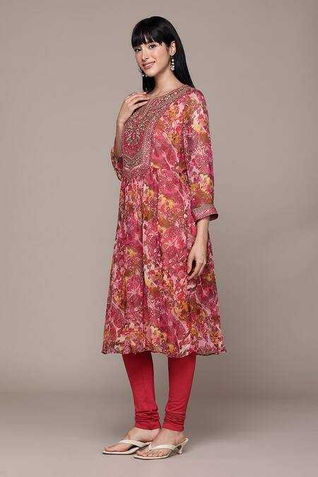 Buy Ritu Kumar Pink Viscose, Lycra Embroidery Round Neck Calabria Kurta With Churidar And Dupatta Buy_Ritu Kumar_Pink Viscose, Lycra Embroidery Round Neck Calabria Kurta With Churidar And Dupatta