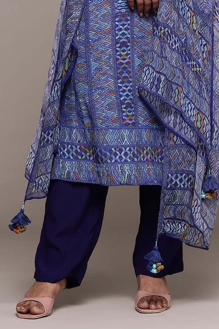 Buy Ritu Kumar Blue Viscose Embroidery Round Neck Peru Kurta With Pant And Dupatta Online at Aza Fashions Buy_Ritu Kumar_Blue Viscose Embroidery Round Neck Peru Kurta With Pant And Dupatta _Online_at_Aza_Fashions