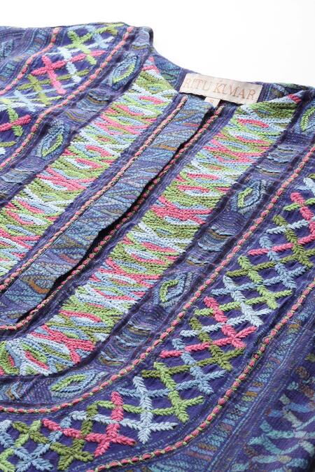 Buy Ritu Kumar Blue Viscose Embroidery Round Neck Peru Kurta With Pant And Dupatta Buy_Ritu Kumar_Blue Viscose Embroidery Round Neck Peru Kurta With Pant And Dupatta