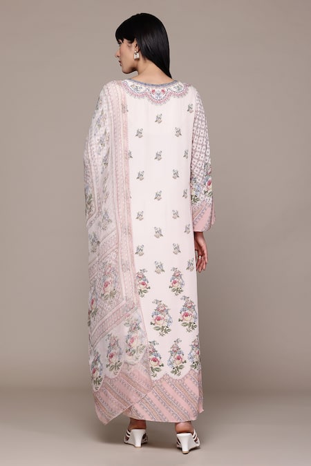 Shop Ritu Kumar White Viscose Embroidery Round Neck Pratika Kurta Set With Pant And Dupatta at Aza Fashions Shop_Ritu Kumar_White Viscose Embroidery Round Neck Pratika Kurta Set With Pant And Dupatta _at_Aza_Fashions