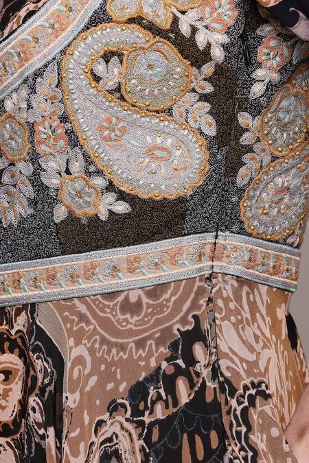 Buy_Ritu Kumar_Black Viscose, Lycra Embroidery Round Dewey Kurta Set With Leggings And Dupatta 