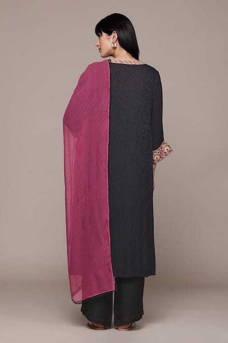 Shop Ritu Kumar Black Viscose Embroidery Round Neck Arith Solid Kurta Set at Aza Fashions Shop_Ritu Kumar_Black Viscose Embroidery Round Neck Arith Solid Kurta Set _at_Aza_Fashions