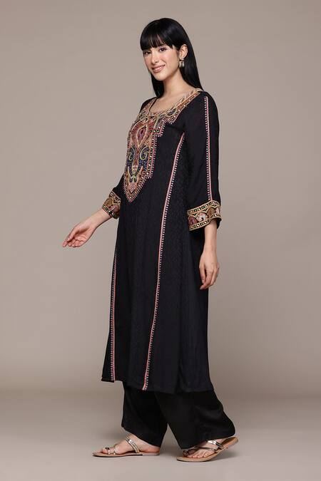 Buy Ritu Kumar Black Viscose Embroidery Round Neck Arith Solid Kurta Set Online at Aza Fashions Buy_Ritu Kumar_Black Viscose Embroidery Round Neck Arith Solid Kurta Set _Online_at_Aza_Fashions