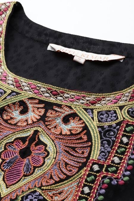 Shop Ritu Kumar Black Viscose Embroidery Round Neck Arith Solid Kurta Set Online at Aza Fashions Shop_Ritu Kumar_Black Viscose Embroidery Round Neck Arith Solid Kurta Set _Online_at_Aza_Fashions