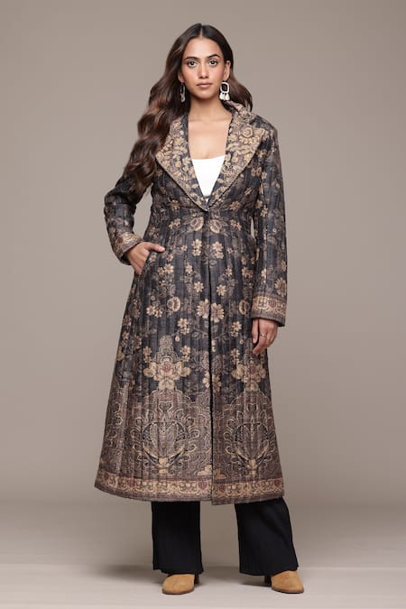 Shop Ritu Kumar Black Silk Embroidery Open Neck Arohi Jacket Online at Aza Fashions Shop_Ritu Kumar_Black Silk Embroidery Open Neck Arohi Jacket _Online_at_Aza_Fashions