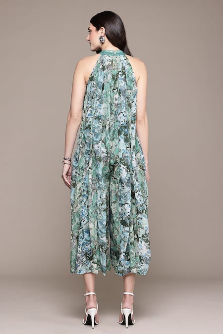 Shop Ritu Kumar Blue Viscose Embroidery Crew Neck Calabria Jumpsuit at Aza Fashions Shop_Ritu Kumar_Blue Viscose Embroidery Crew Neck Calabria Jumpsuit _at_Aza_Fashions