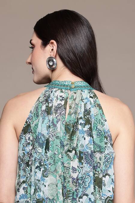 Shop Ritu Kumar Blue Viscose Embroidery Crew Neck Calabria Jumpsuit Online at Aza Fashions Shop_Ritu Kumar_Blue Viscose Embroidery Crew Neck Calabria Jumpsuit _Online_at_Aza_Fashions