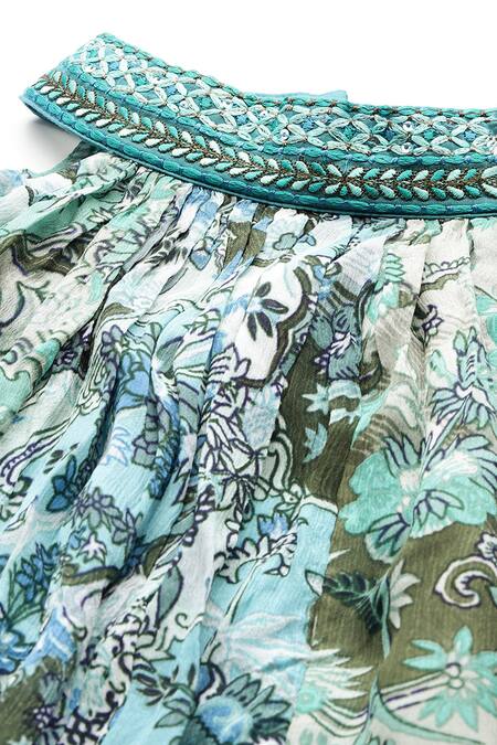 Buy Ritu Kumar Blue Viscose Embroidery Crew Neck Calabria Jumpsuit Buy_Ritu Kumar_Blue Viscose Embroidery Crew Neck Calabria Jumpsuit