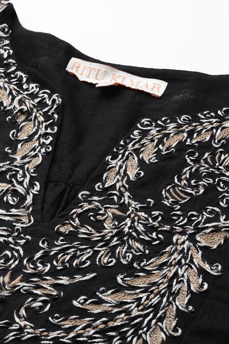 Buy_Ritu Kumar_Black Cotton Embroidery Round Neck Multi Dori Kurti_Online_at_Aza_Fashions