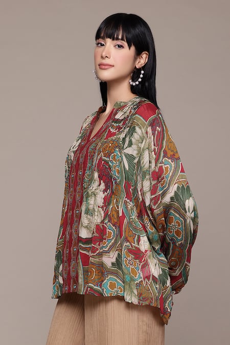 Ritu Kumar Red Viscose Round Neck Floriant Print Kurti Online at Aza Fashions Ritu Kumar_Red Viscose Round Neck Floriant Print Kurti _Online_at_Aza_Fashions