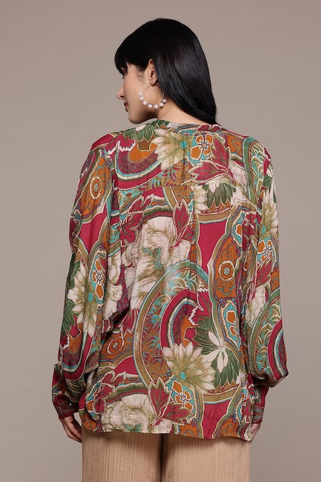 Shop Ritu Kumar Red Viscose Round Neck Floriant Print Kurti at Aza Fashions Shop_Ritu Kumar_Red Viscose Round Neck Floriant Print Kurti _at_Aza_Fashions