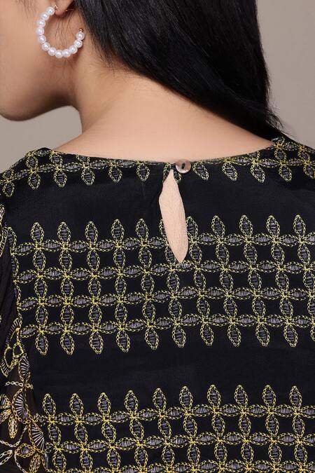 Ritu Kumar Black Viscose Embroidery Round Neck Saatchi Kurta Online at Aza Fashions Ritu Kumar_Black Viscose Embroidery Round Neck Saatchi Kurta _Online_at_Aza_Fashions