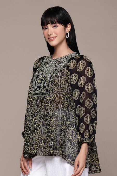 Buy Ritu Kumar Black Viscose Embroidery Round Neck Saatchi Kurta Online at Aza Fashions Buy_Ritu Kumar_Black Viscose Embroidery Round Neck Saatchi Kurta _Online_at_Aza_Fashions