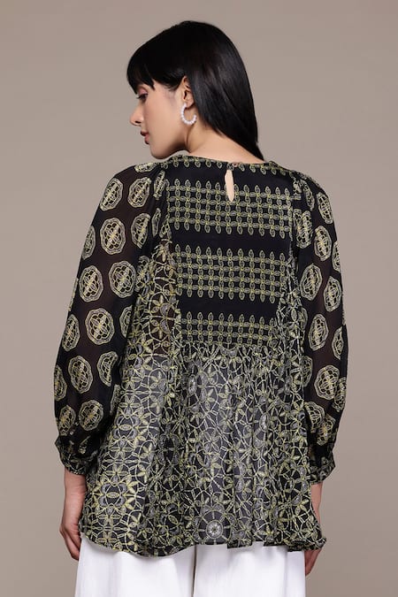 Shop Ritu Kumar Black Viscose Embroidery Round Neck Saatchi Kurta at Aza Fashions Shop_Ritu Kumar_Black Viscose Embroidery Round Neck Saatchi Kurta _at_Aza_Fashions