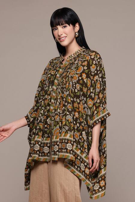 Ritu Kumar Brown Viscose Bandeau Neck Flora Printed Kurta Online at Aza Fashions Ritu Kumar_Brown Viscose Bandeau Neck Flora Printed Kurta _Online_at_Aza_Fashions