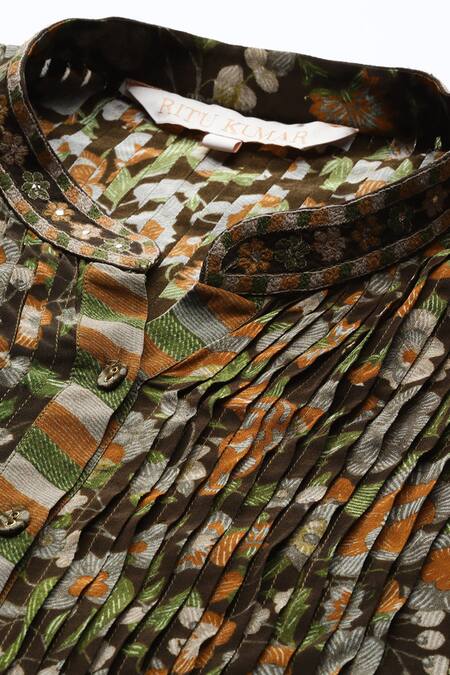 Buy Ritu Kumar Brown Viscose Bandeau Neck Flora Printed Kurta Online at Aza Fashions Buy_Ritu Kumar_Brown Viscose Bandeau Neck Flora Printed Kurta _Online_at_Aza_Fashions