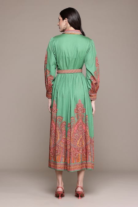Shop Ritu Kumar Green Cotton Adrika Long Dress at Aza Fashions Shop_Ritu Kumar_Green Cotton Adrika Long Dress _at_Aza_Fashions