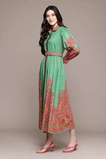 Ritu Kumar Green Cotton Adrika Long Dress Online at Aza Fashions Ritu Kumar_Green Cotton Adrika Long Dress _Online_at_Aza_Fashions