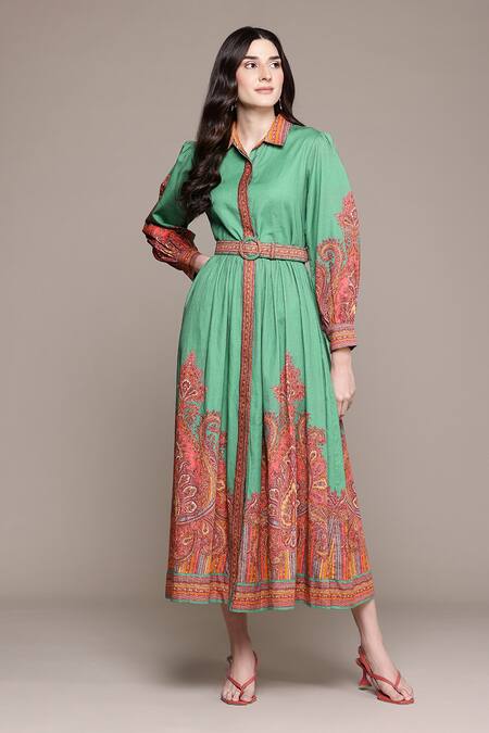 Buy Ritu Kumar Green Cotton Adrika Long Dress Online at Aza Fashions Buy_Ritu Kumar_Green Cotton Adrika Long Dress _Online_at_Aza_Fashions