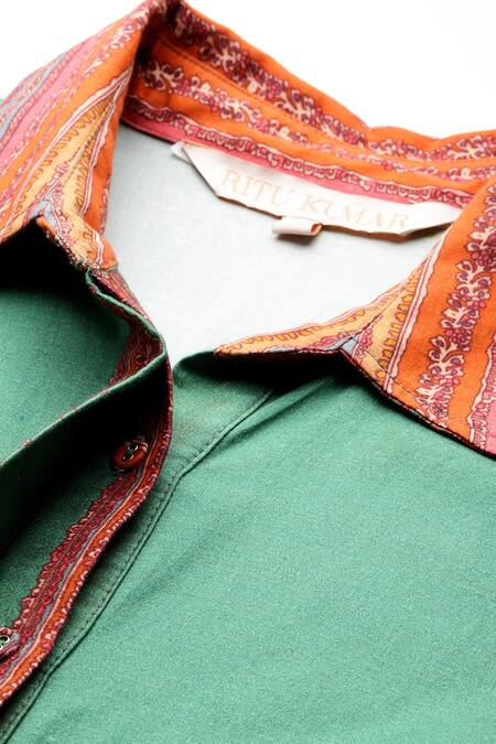 Shop Ritu Kumar Green Cotton Adrika Long Dress Online at Aza Fashions Shop_Ritu Kumar_Green Cotton Adrika Long Dress _Online_at_Aza_Fashions