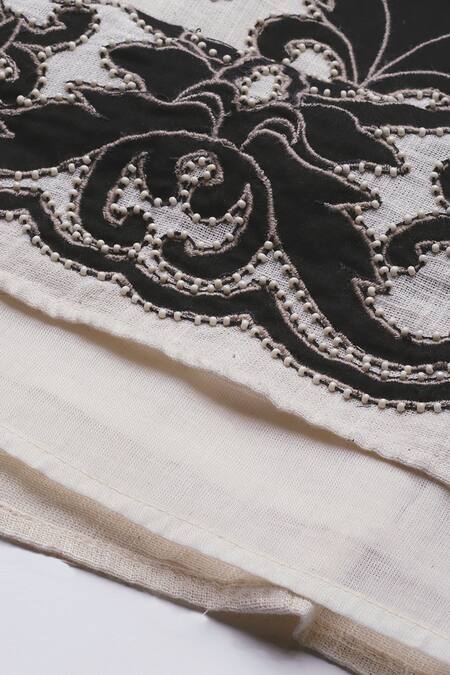 Ritu Kumar_Cotton Embroidery Bandeau Neck Ecru Inlay Long Dress _at_Aza_Fashions