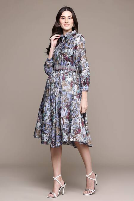 Ritu Kumar Blue Cotton, Silk Calabria Long Dress Online at Aza Fashions Ritu Kumar_Blue Cotton, Silk Calabria Long Dress _Online_at_Aza_Fashions