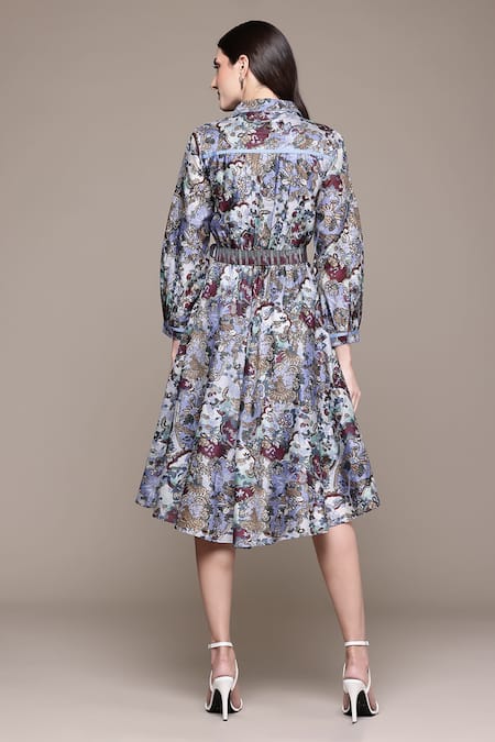 Shop Ritu Kumar Blue Cotton, Silk Calabria Long Dress at Aza Fashions Shop_Ritu Kumar_Blue Cotton, Silk Calabria Long Dress _at_Aza_Fashions