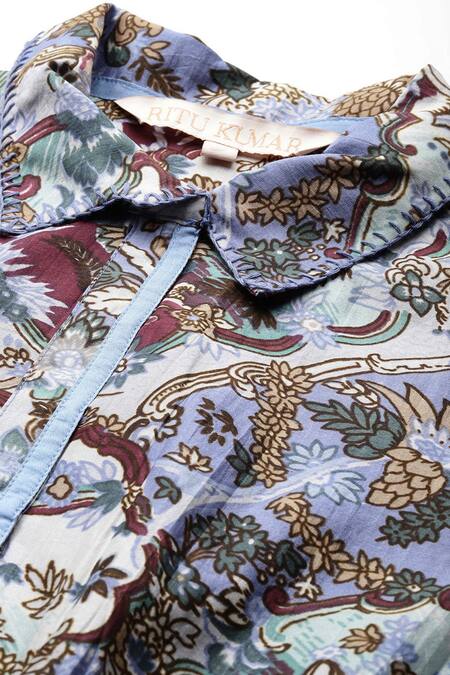 Ritu Kumar Blue Cotton, Silk Calabria Long Dress at Aza Fashions Ritu Kumar_Blue Cotton, Silk Calabria Long Dress _at_Aza_Fashions