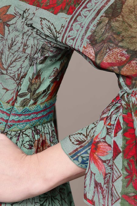 Shop Ritu Kumar Teal Viscose V-neck Pierra Long Dress Online at Aza Fashions Shop_Ritu Kumar_Teal Viscose V-neck Pierra Long Dress _Online_at_Aza_Fashions