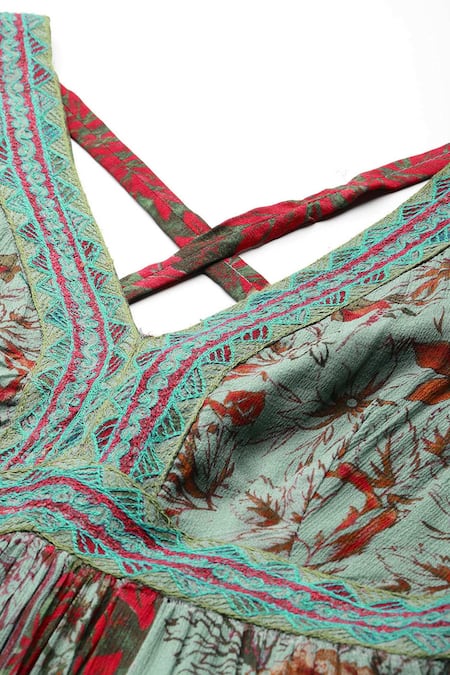 Ritu Kumar Teal Viscose V-neck Pierra Long Dress at Aza Fashions Ritu Kumar_Teal Viscose V-neck Pierra Long Dress _at_Aza_Fashions