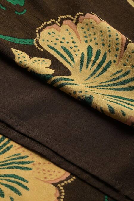 Buy Ritu Kumar Brown Viscose Embroidery V-neck Botanic Print Fit And Flare Dress Buy_Ritu Kumar_Brown Viscose Embroidery V-neck Botanic Print Fit And Flare Dress