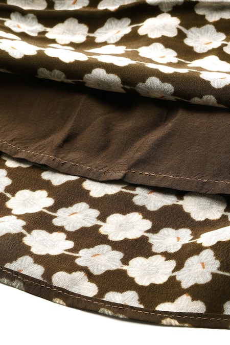 Ritu Kumar Brown Viscose Round Neck Flora Long Dress Online at Aza Fashions Ritu Kumar_Brown Viscose Round Neck Flora Long Dress _Online_at_Aza_Fashions