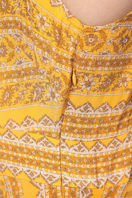 Ritu Kumar Yellow Viscose Square Collar Keya Long Dress at Aza Fashions Ritu Kumar_Yellow Viscose Square Collar Keya Long Dress _at_Aza_Fashions