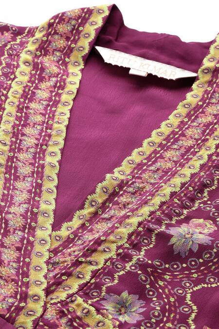 Buy Ritu Kumar Purple Viscose V-neck Pratika Long Dress Online at Aza Fashions Buy_Ritu Kumar_Purple Viscose V-neck Pratika Long Dress _Online_at_Aza_Fashions