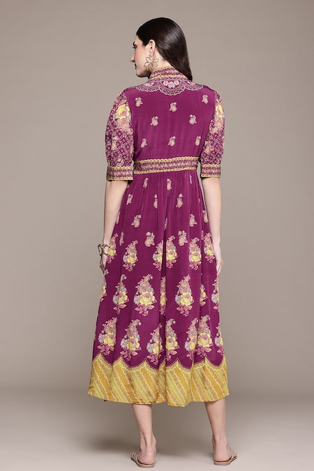 Shop Ritu Kumar Purple Viscose V-neck Pratika Long Dress at Aza Fashions Shop_Ritu Kumar_Purple Viscose V-neck Pratika Long Dress _at_Aza_Fashions